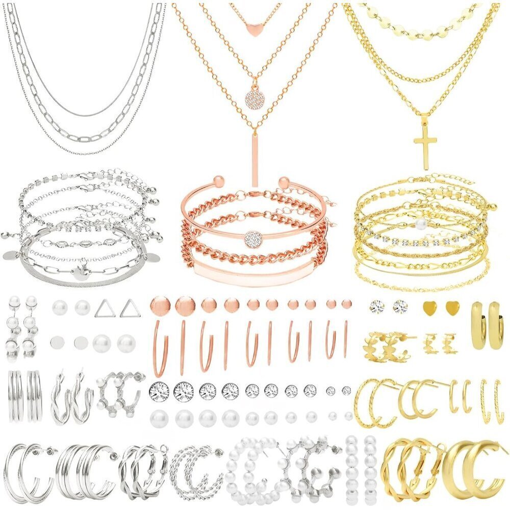 Gold Jewelry Set 93 Pieces Alloy Multicolor Statement Accessories for Women